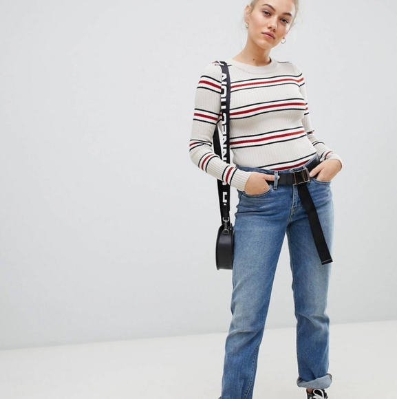 *NWOT* Asos Design Petite Cropped Sweater in Neutral Stripe - Picture 4 of 9